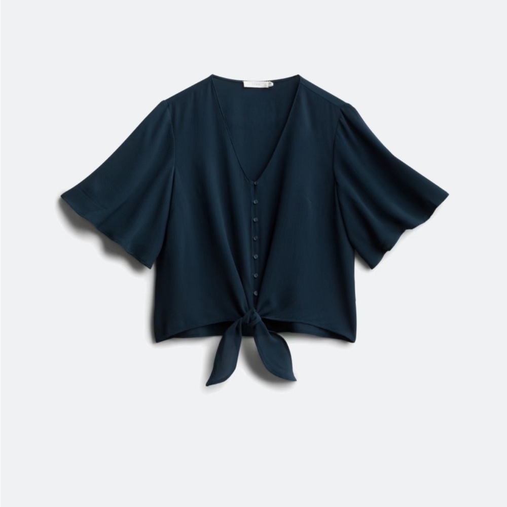 Lush Navy Blue Tie-Front Blouse